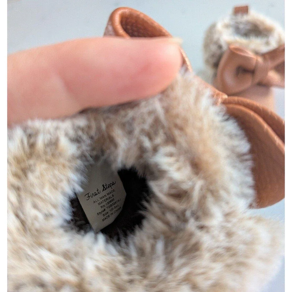 First Steps Baby Fur Moccasins, 0-3M